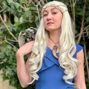 Game of Thrones Costume Daenerys Targaryen Blue DRESS | NECKLACE | WIG | DRAGON